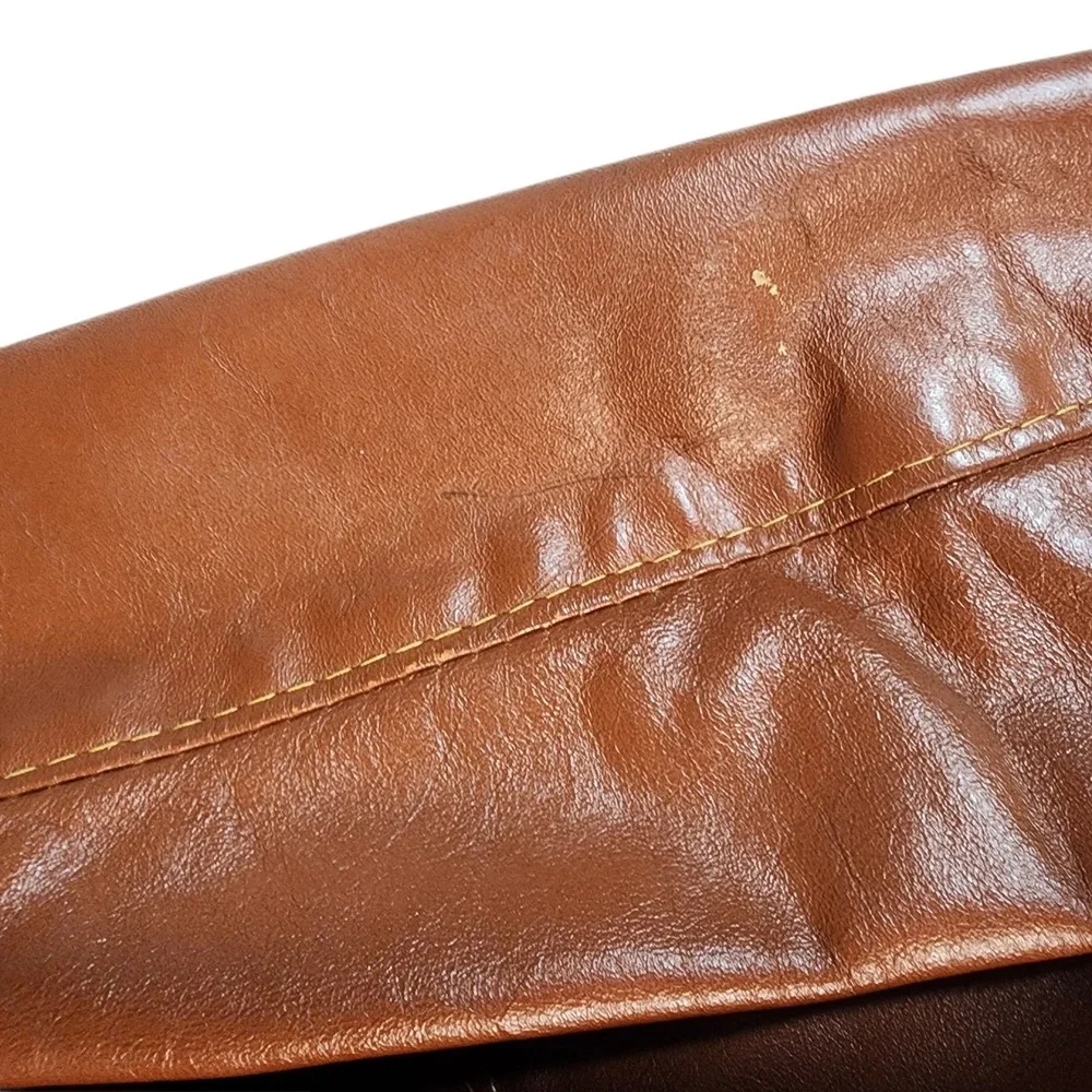 Vintage Genuine Leather Blazer Jacket Men's 42 Brown Faux Fur Lined Made in USA‎
